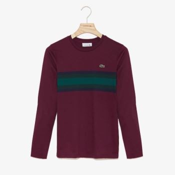 Lacoste Long Sleeve Multicolor Stripe T-Shirt Dámské - Tričko Tmavě Červené / Tmavě Blankyt Blankyt